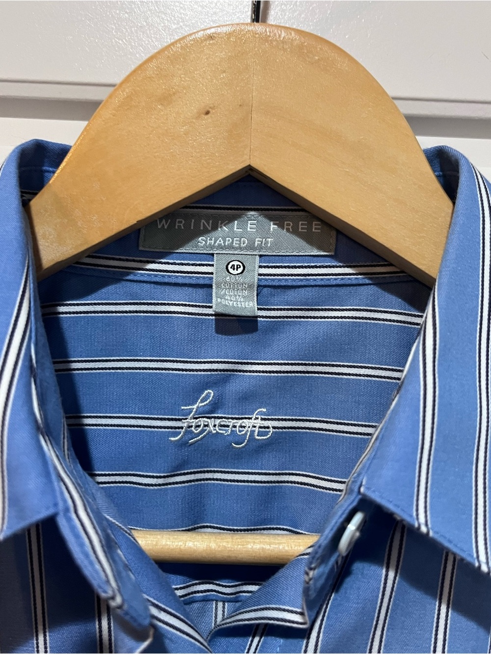 Foxcroft 4P Petite Blue Stripe Wrinkle Free Cotton Button Down Shirt - Picture 5 of 9